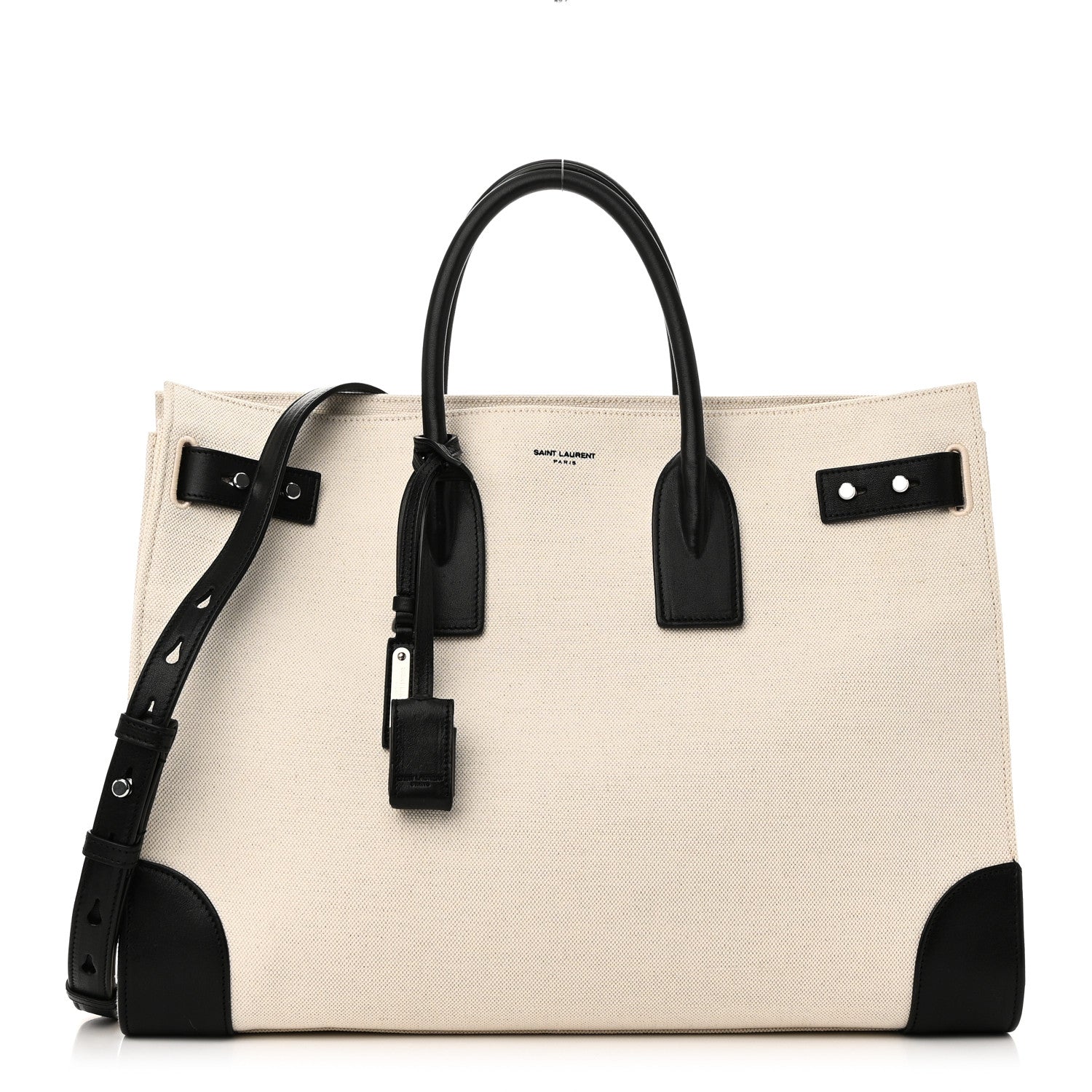 Saint Laurent Canvas Calfskin Large Thin Sac De Jour Naturel Black 1 of 9