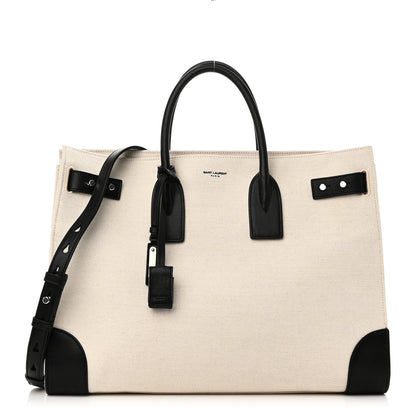 Saint Laurent Canvas Calfskin Large Thin Sac De Jour Naturel Black 1 of 9