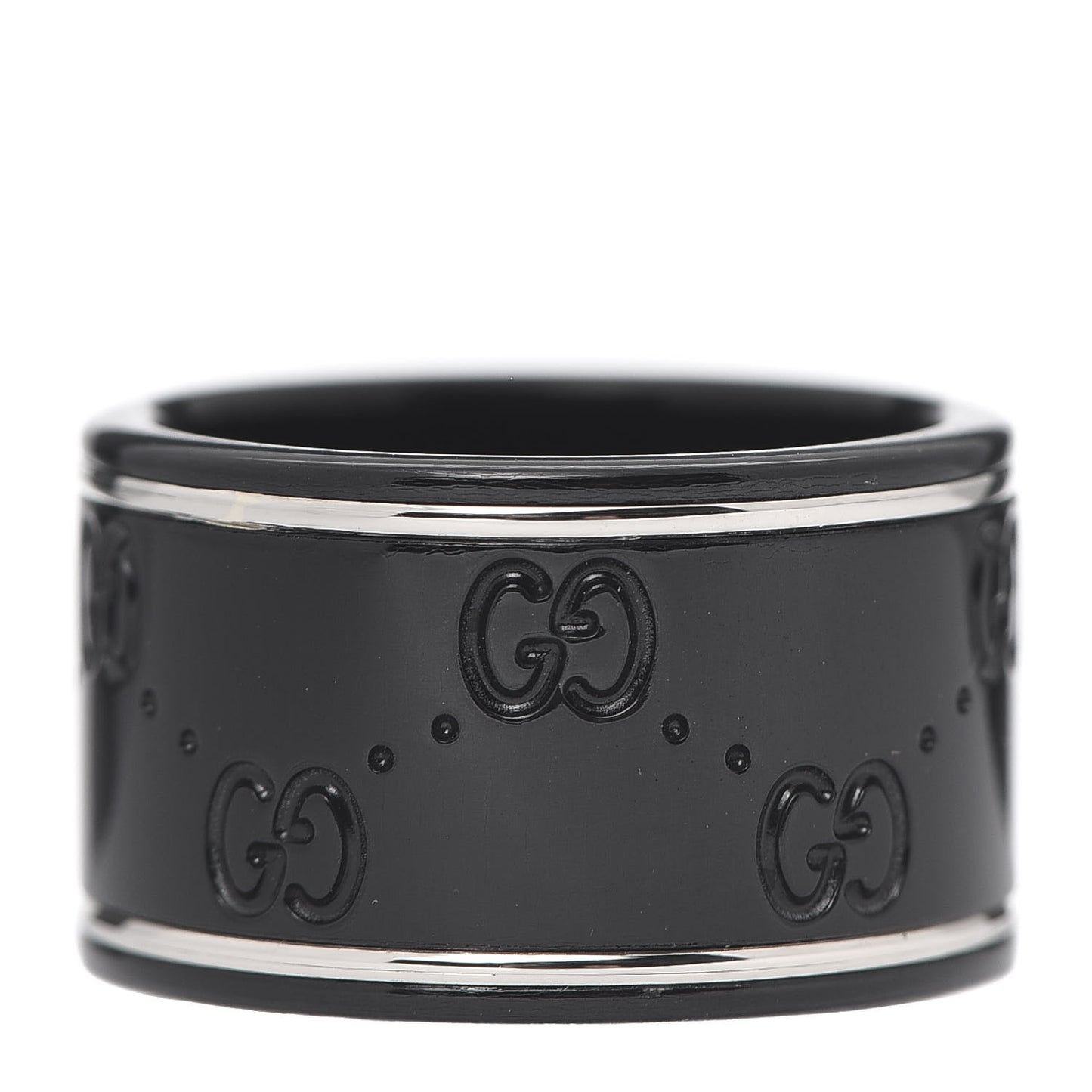 Black Synthetic Corundum 18K White Gold 12mm Icon Band Ring 53 6.25