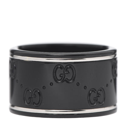Gucci Black Synthetic Corundum 18K White Gold 12mm Icon Band Ring 53 6.25 1 of 5