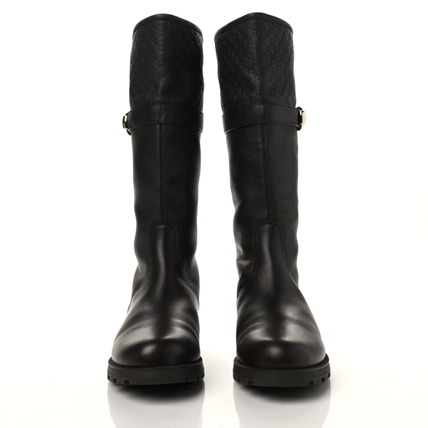 Calfskin Shearling Microguccissima Knee High Riding Boots 39 Brown