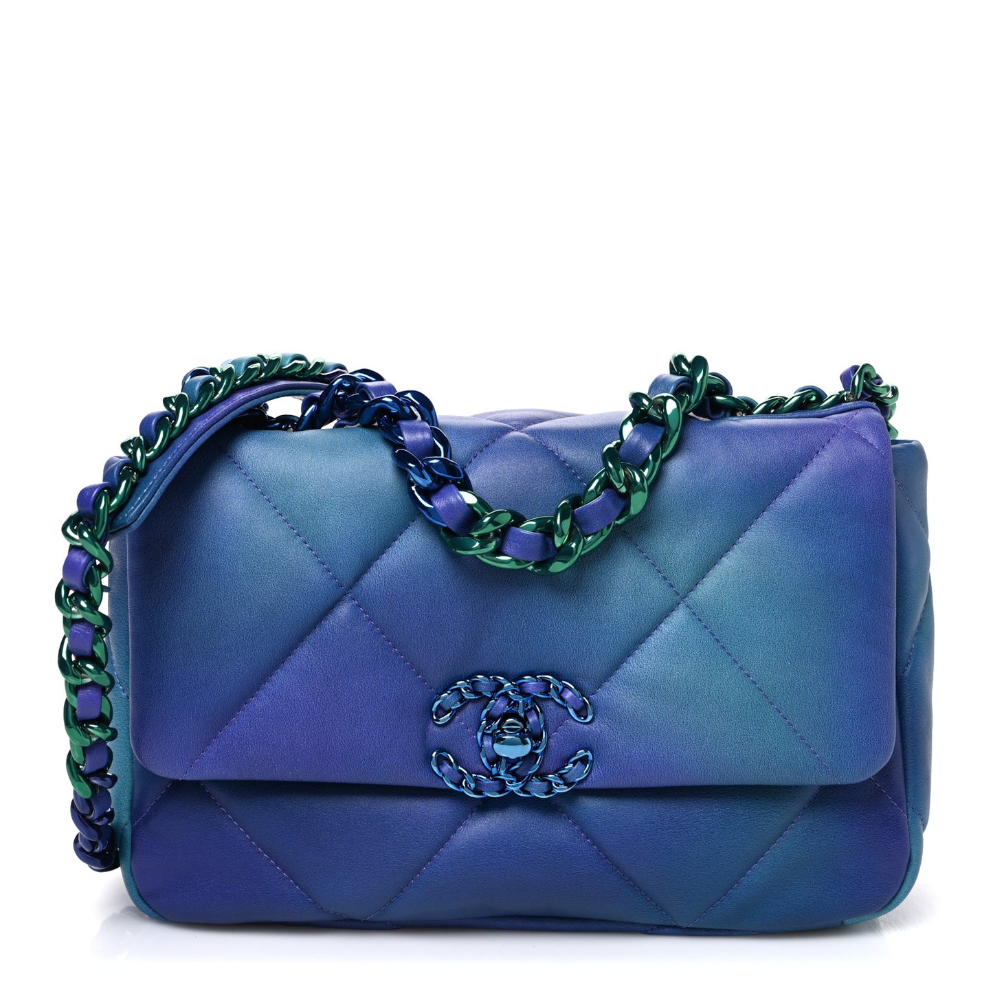 Tie Dye Calfskin Quilted Medium Chanel 19 Flap Blue Purple
