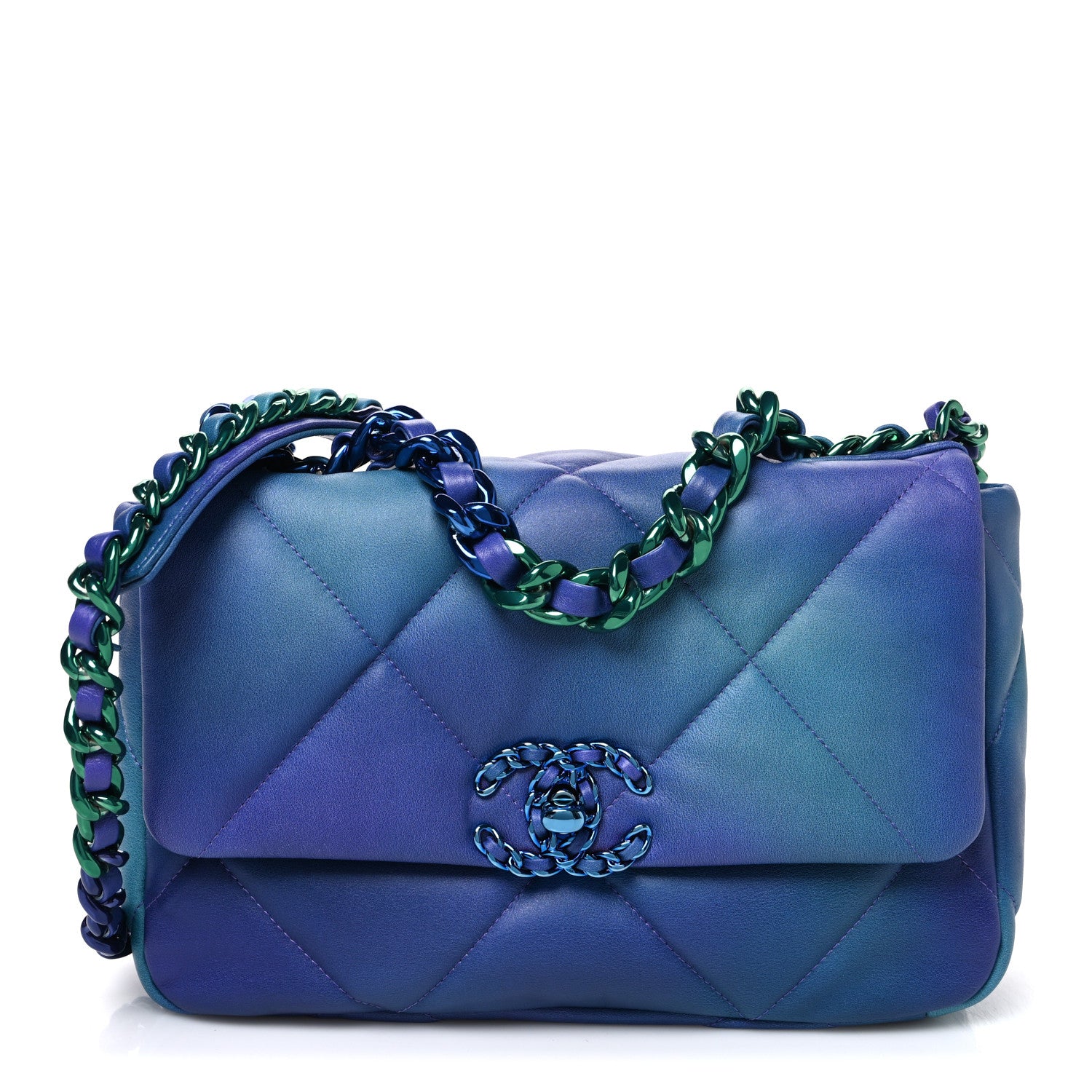 Chanel Tie Dye Calfskin Quilted Medium Chanel 19 Flap Blue Purple 1 of 10