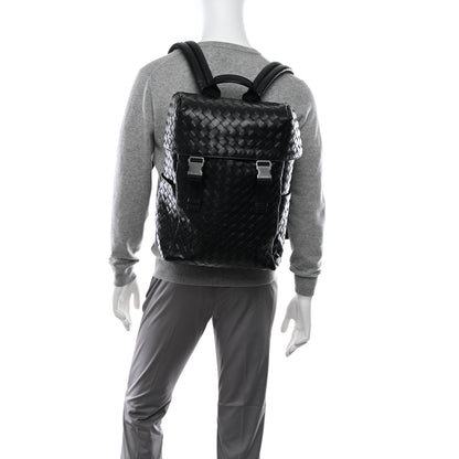 Bottega Veneta Calfskin Intrecciato Flap Backpack Black 2 of 13