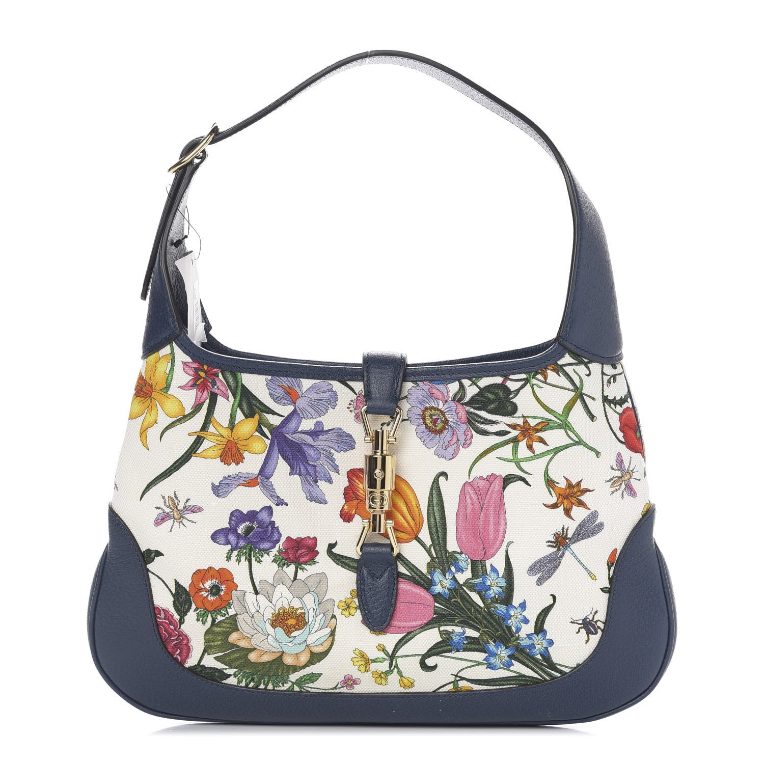 Gucci Canvas Flora Medium Jackie Hobo Blue Agata 1 of 9
