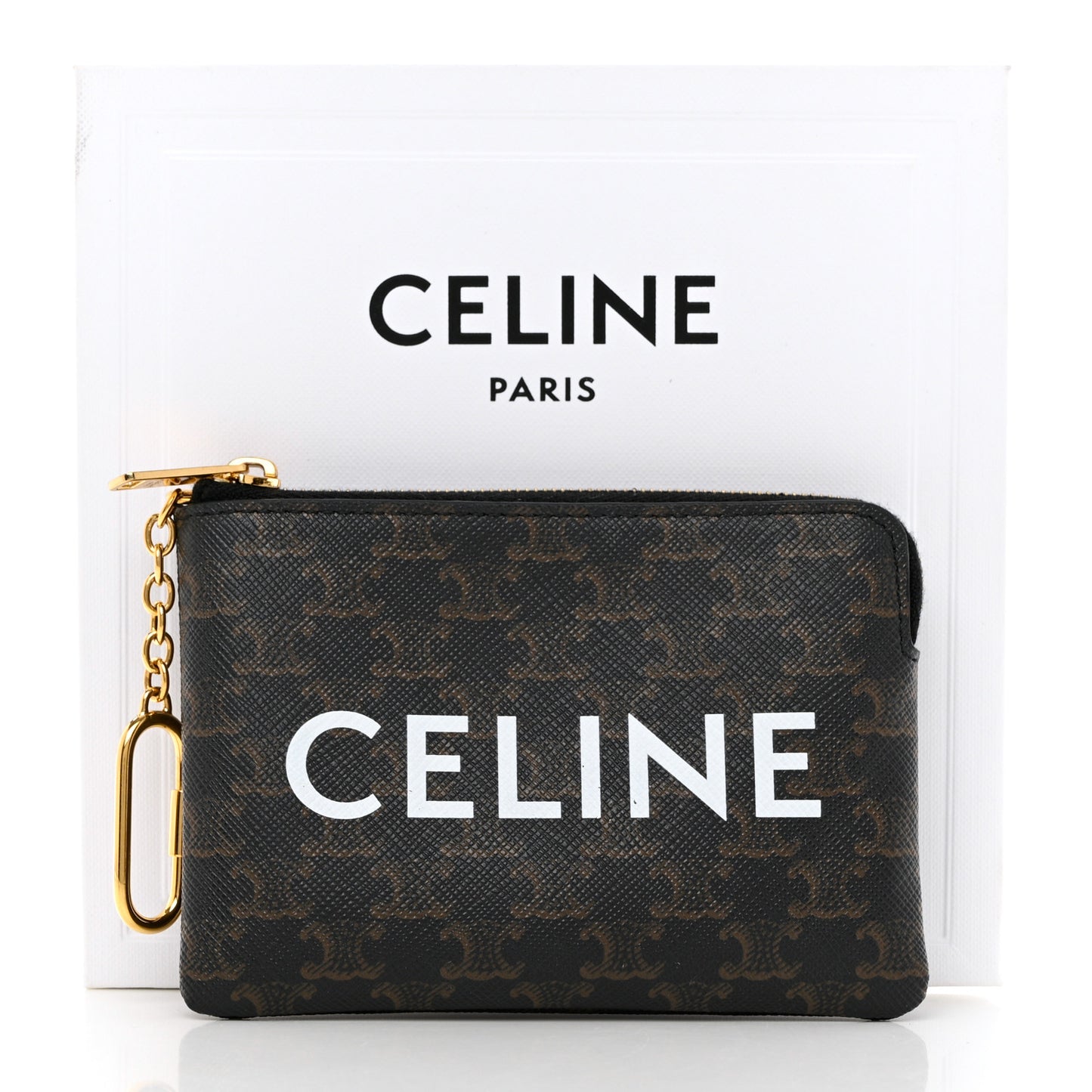 Triomphe Canvas Logo Coin and Card Pouch With Hook Black