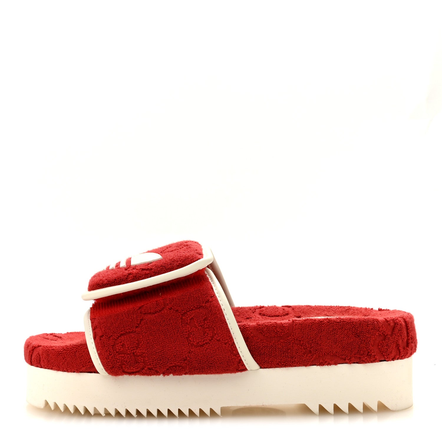 Gucci X ADIDAS Terry Cloth GG Monogram Womens Platform Sandals 36 Maple Red Off White 1 of 9