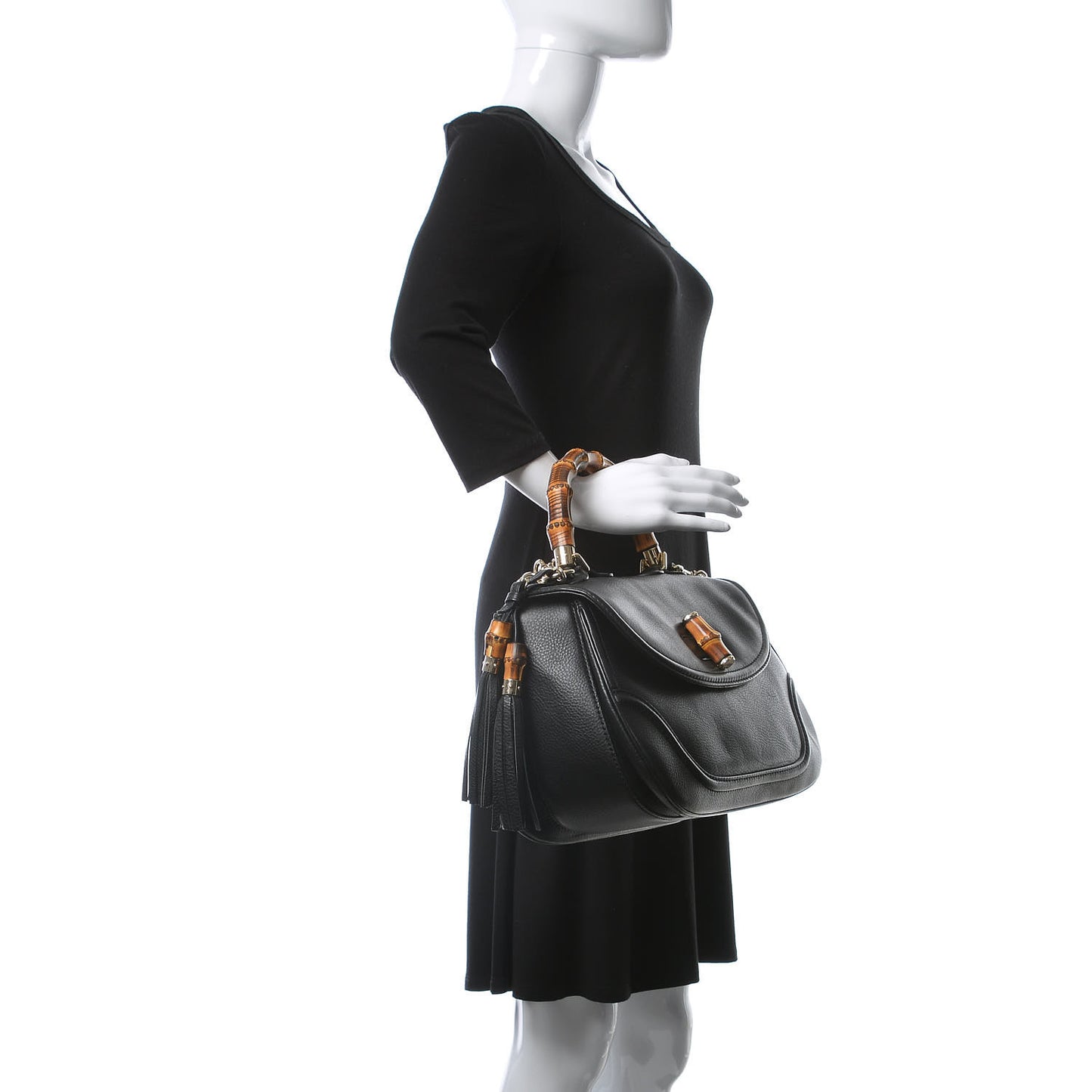 Calfskin Large New Bamboo Top Handle Bag Black