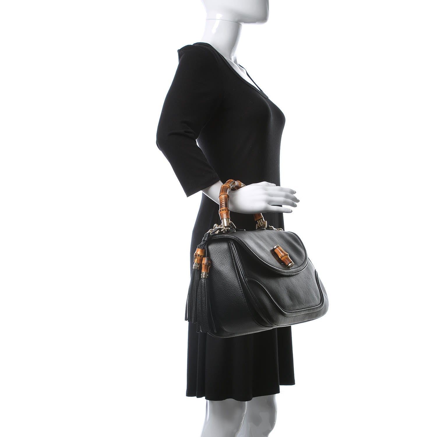 Gucci Calfskin Large New Bamboo Top Handle Bag Black 3 of 13