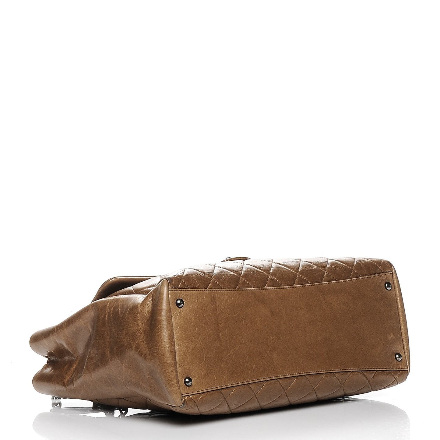 Glazed Calfskin Quilted Large Front Flap Tote Dark Beige