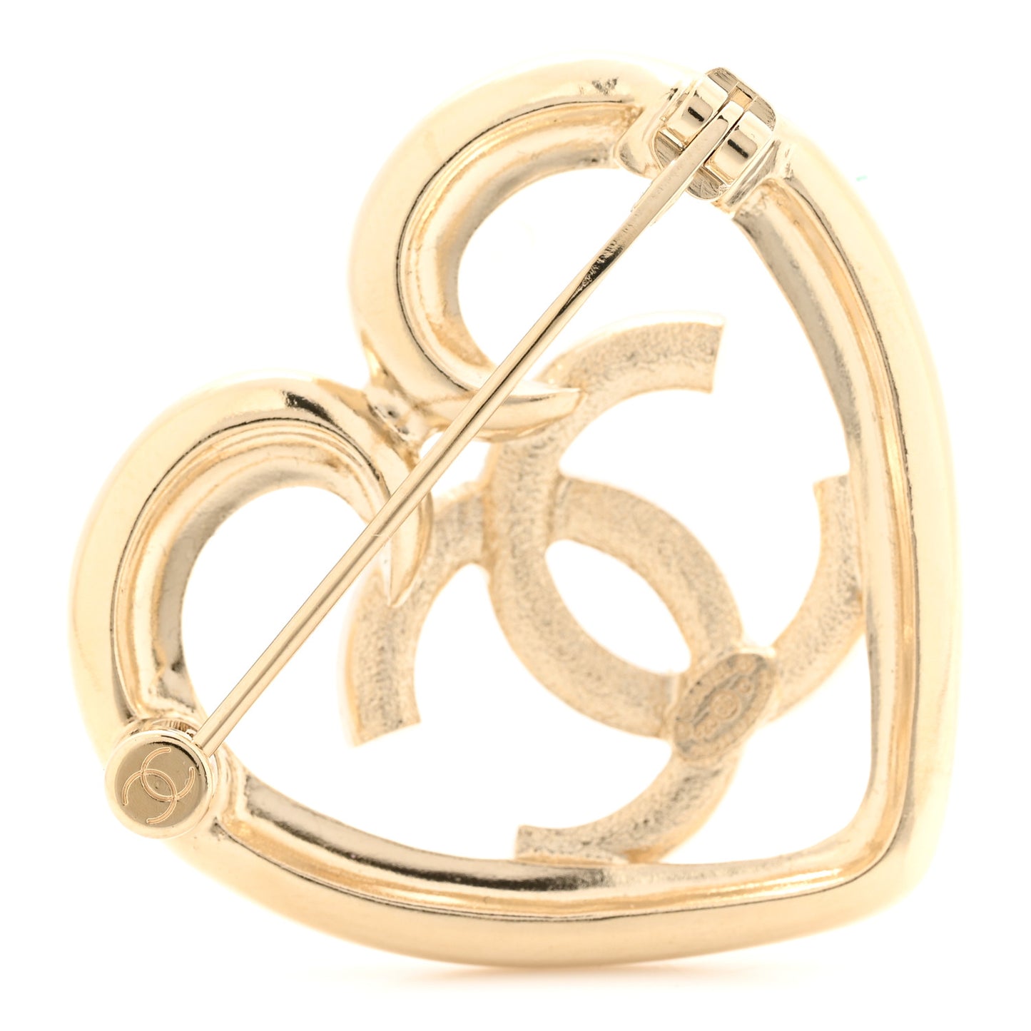 Metal Crystal CC Logo Heart Brooch Gold