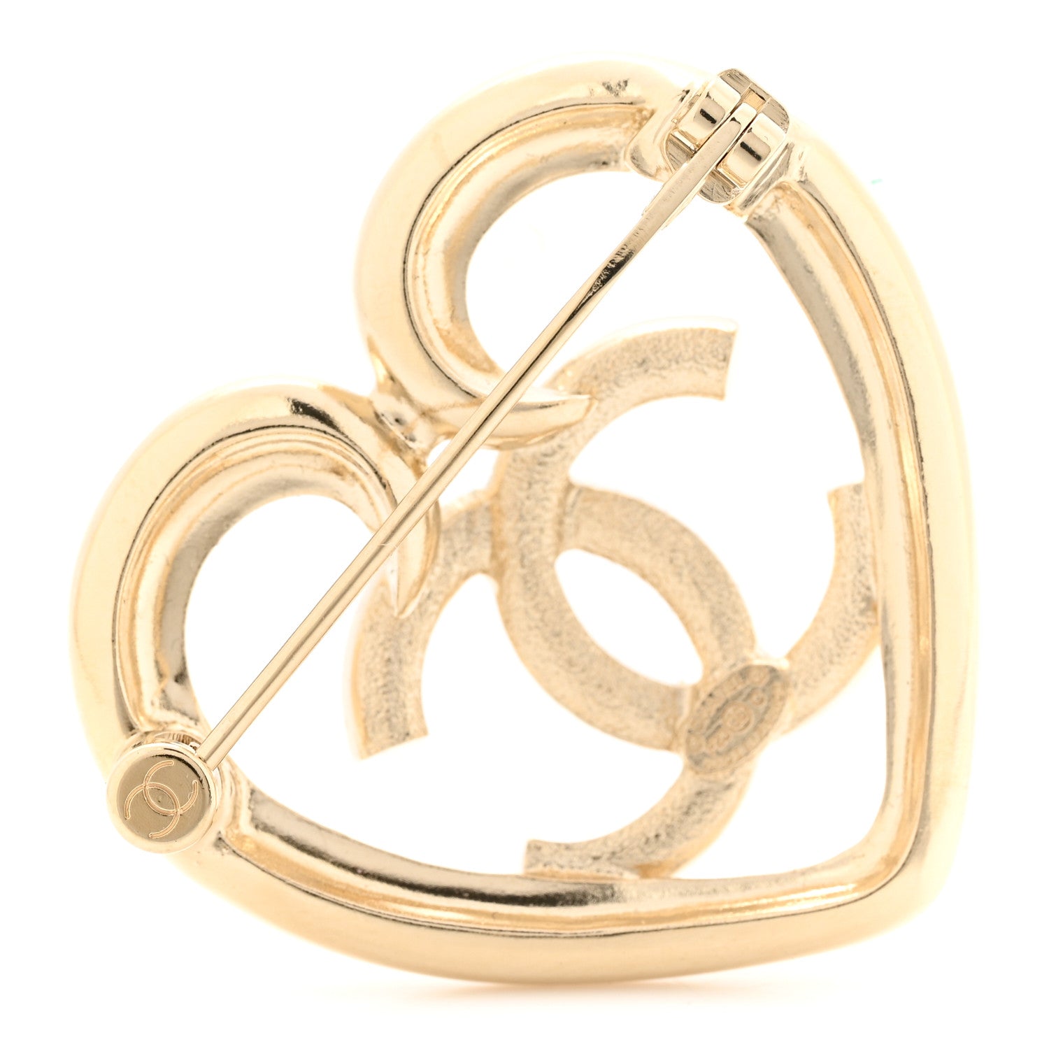 Chanel Metal Crystal CC Logo Heart Brooch Gold 3 of 5