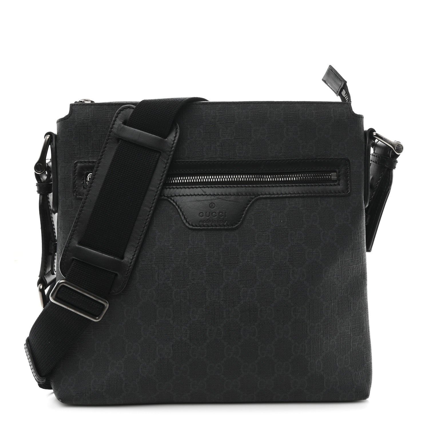 Gucci GG Supreme Monogram Crossbody Messenger Bag Black Grey 1 of 14