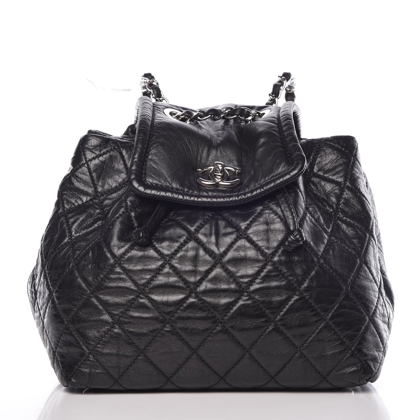Glazed Calfskin Quilted Beijing Backpack Black