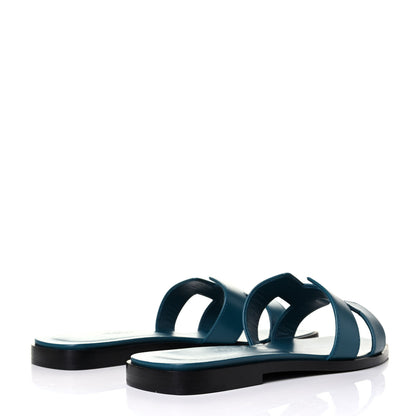 Hermes Box Calfskin Oran Sandals 35.5 Blue Velvet 3 of 5