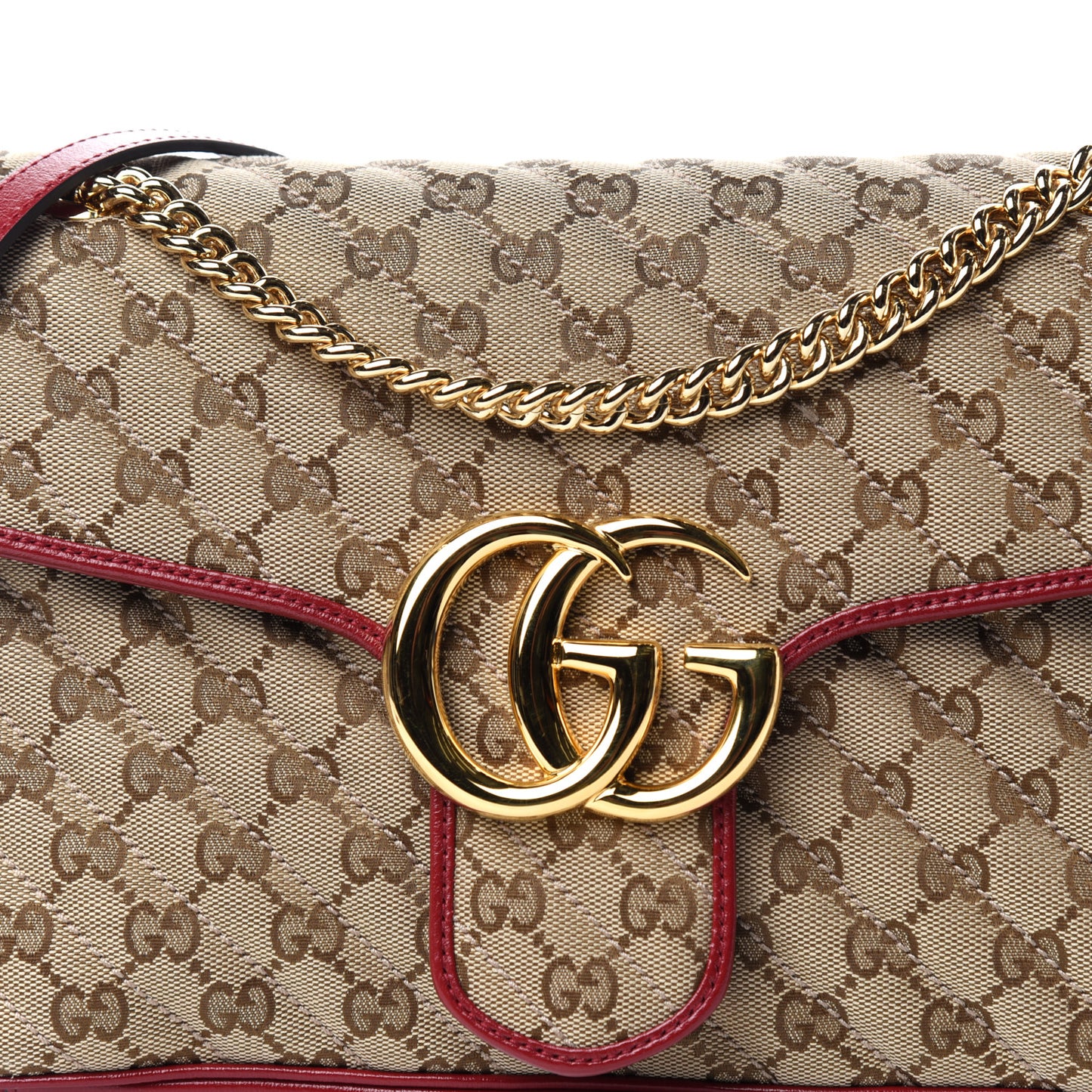 Monogram Azalea Calfskin Matelasse Diagonal Medium GG Marmont Shoulder Bag Beige Ebony New Cherry Red