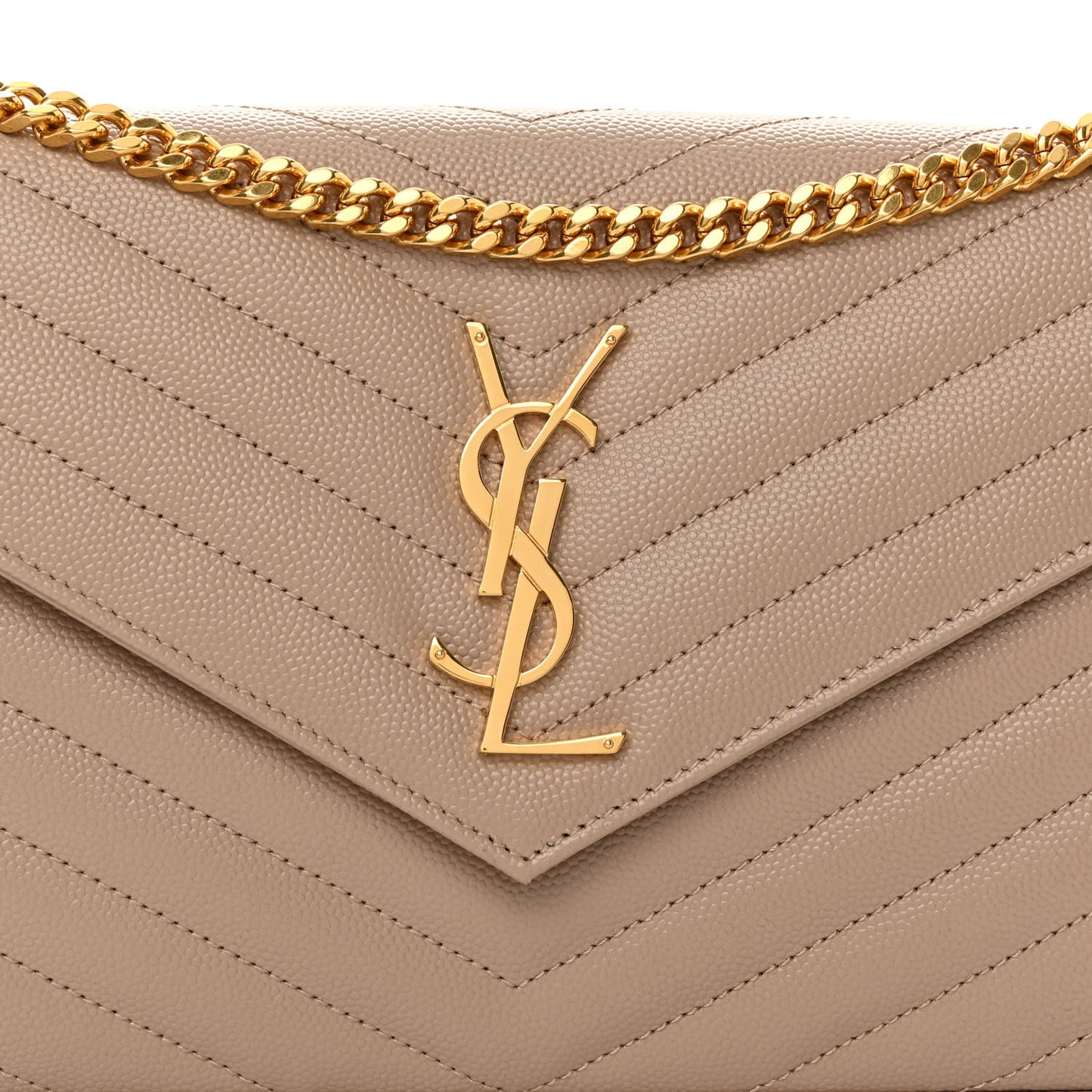 Grain De Poudre Matelasse Chevron Monogram Chain Wallet Dark Beige
