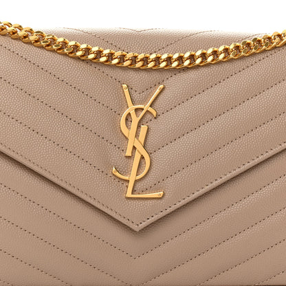 Saint Laurent Grain De Poudre Matelasse Chevron Monogram Chain Wallet Dark Beige 7 of 9