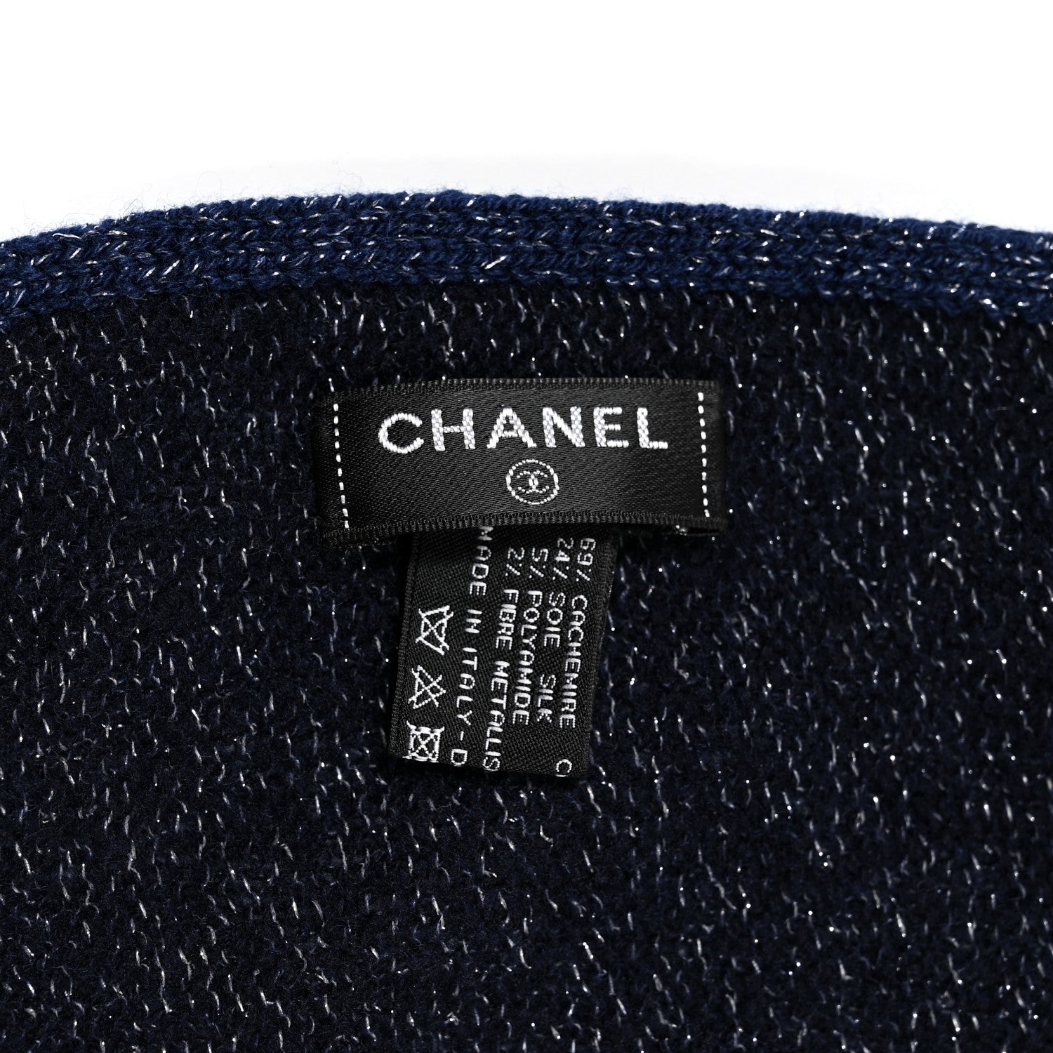Chanel Cashmere Silk Blend CC Scarf Navy Blue 4 of 4