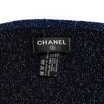 Chanel Cashmere Silk Blend CC Scarf Navy Blue 4 of 4