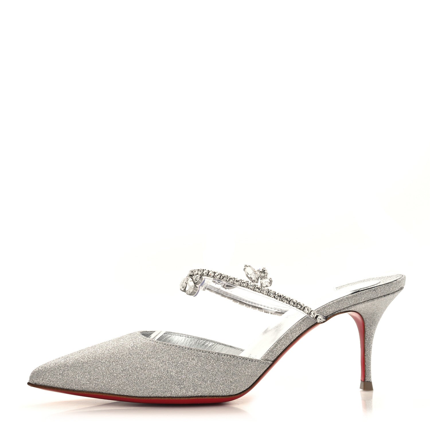 Christian Louboutin Calfskin Glitter Crystal Planet Queen 70 Mules 37 Silver 1 of 8