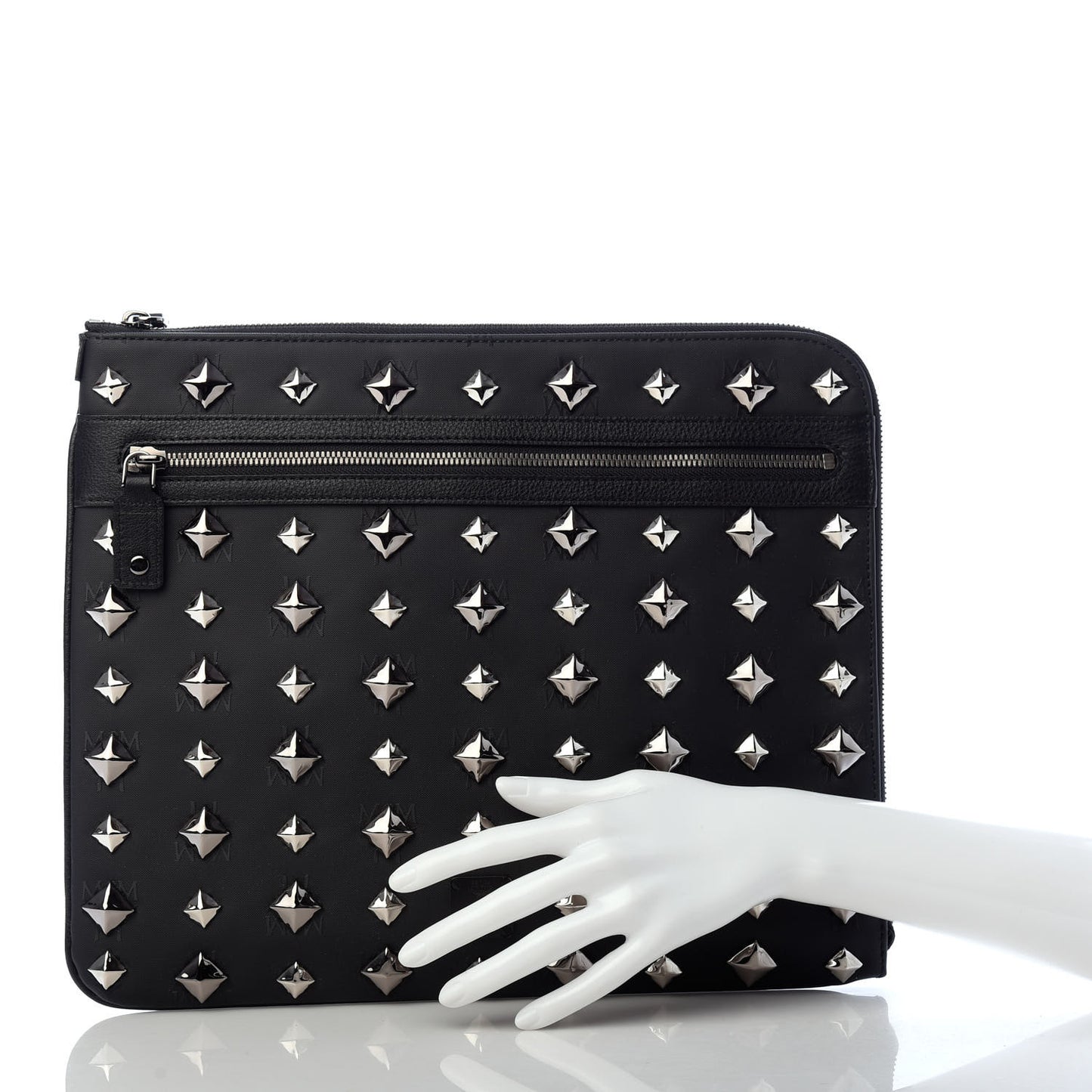 Coated Canvas Studded Pouch Black