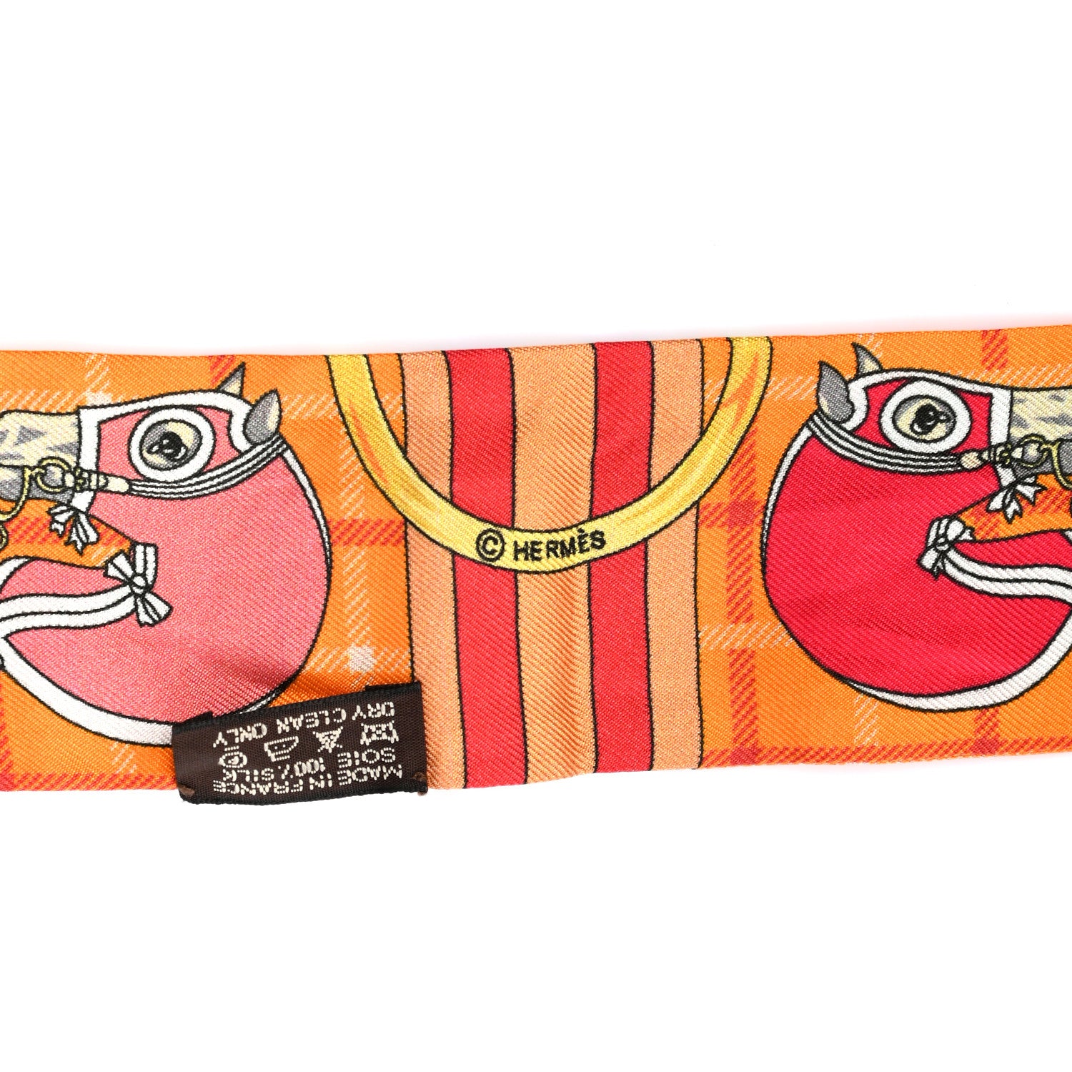 Hermes Silk Tatersale Twilly Rouge Orange Jaune D'Or 3 of 4