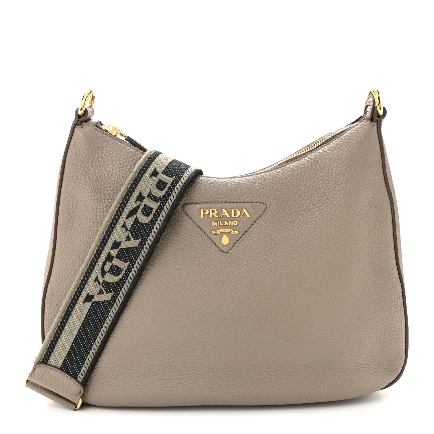 Prada Vitello Daino Soft Large Zippered Messenger Hobo Argilla 1 of 10