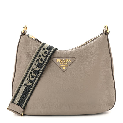 Prada Vitello Daino Soft Large Zippered Messenger Hobo Argilla 1 of 10