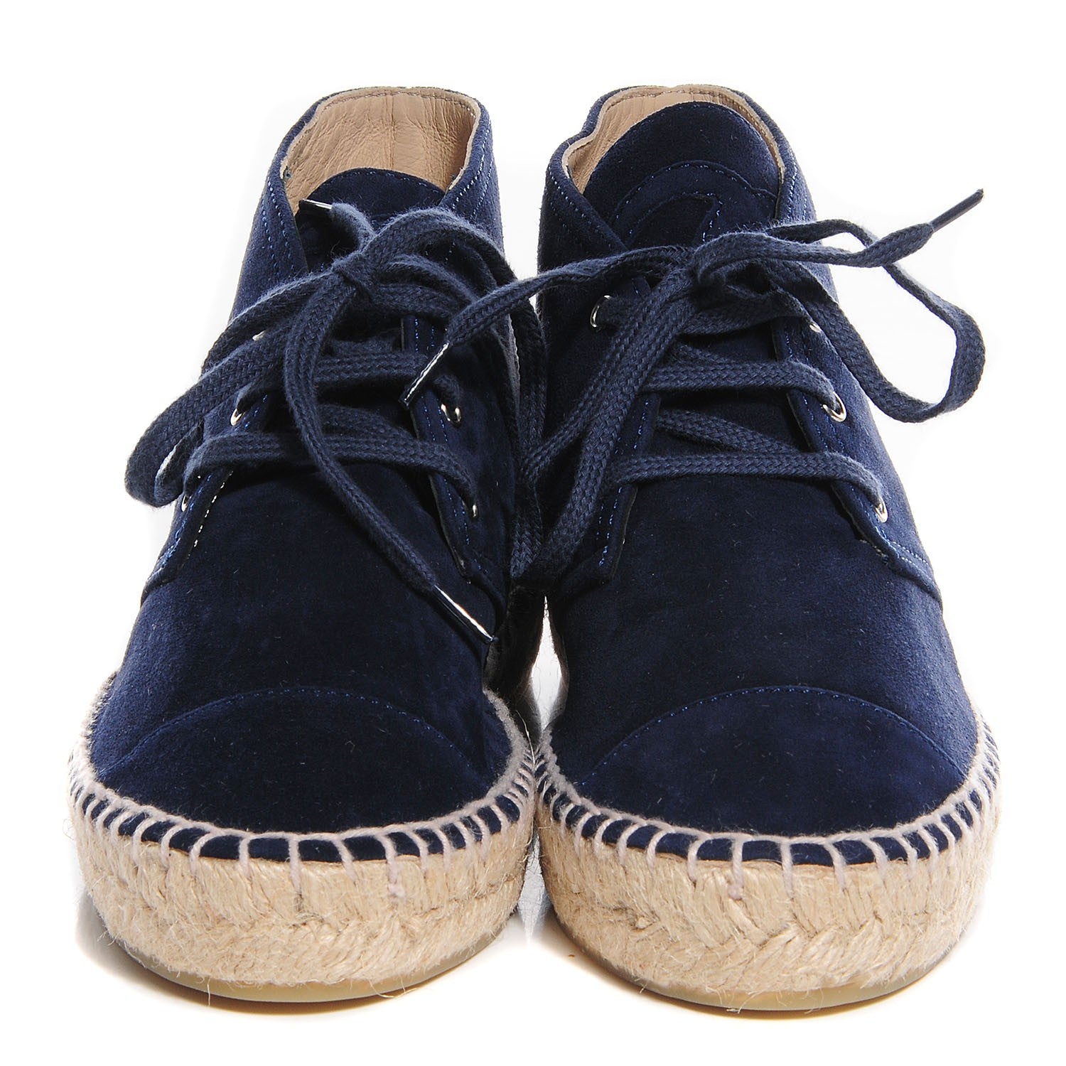 Chanel Suede Lace Up Espadrilles 35 Dark Navy Blue 2 of 6