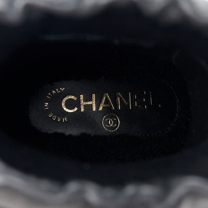 Chanel Tweed Shearling Sheepskin Drawstring Snow Ankle Boots 37 Black 7 of 8