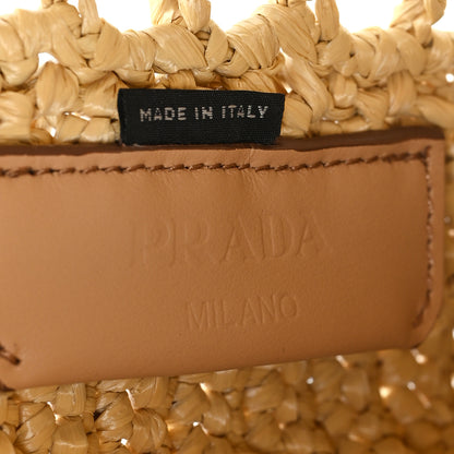 Prada Yarn Raffia Effect Crochet Logo Embroidered Small Tote Bag Naturale 6 of 9