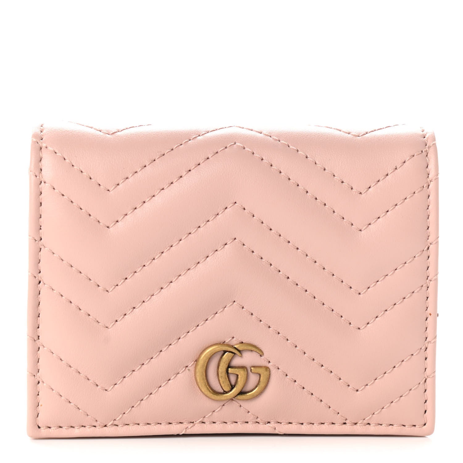 Gucci Calfskin Matelasse GG Marmont Card Case Wallet Perfect Pink 1 of 8