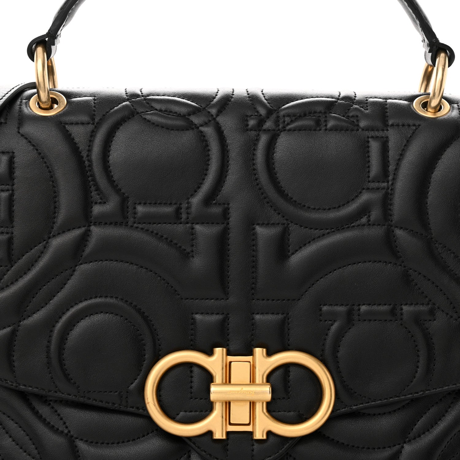 Salvatore Ferragamo Calfskin Quilted Gancini Top Handle Flap Bag Black 7 of 12