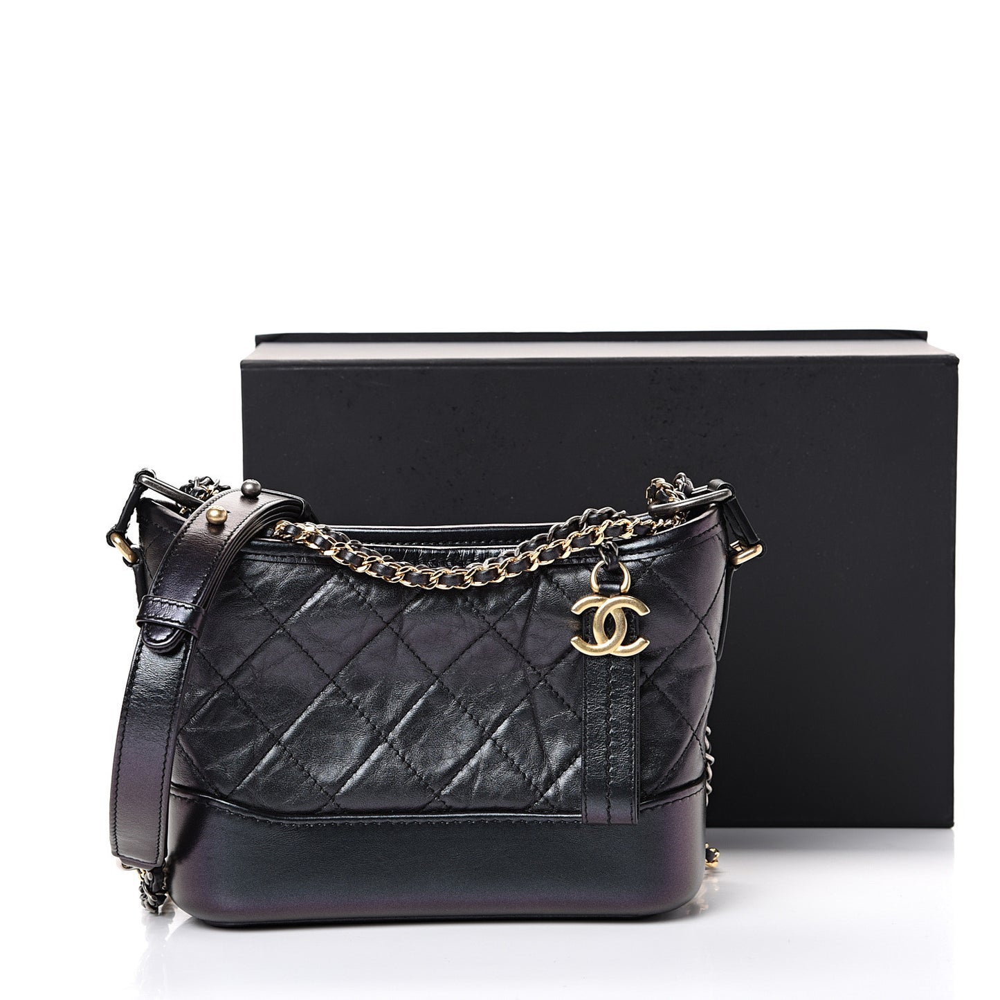 Aged Calfskin Quilted Small Gabrielle Hobo Black