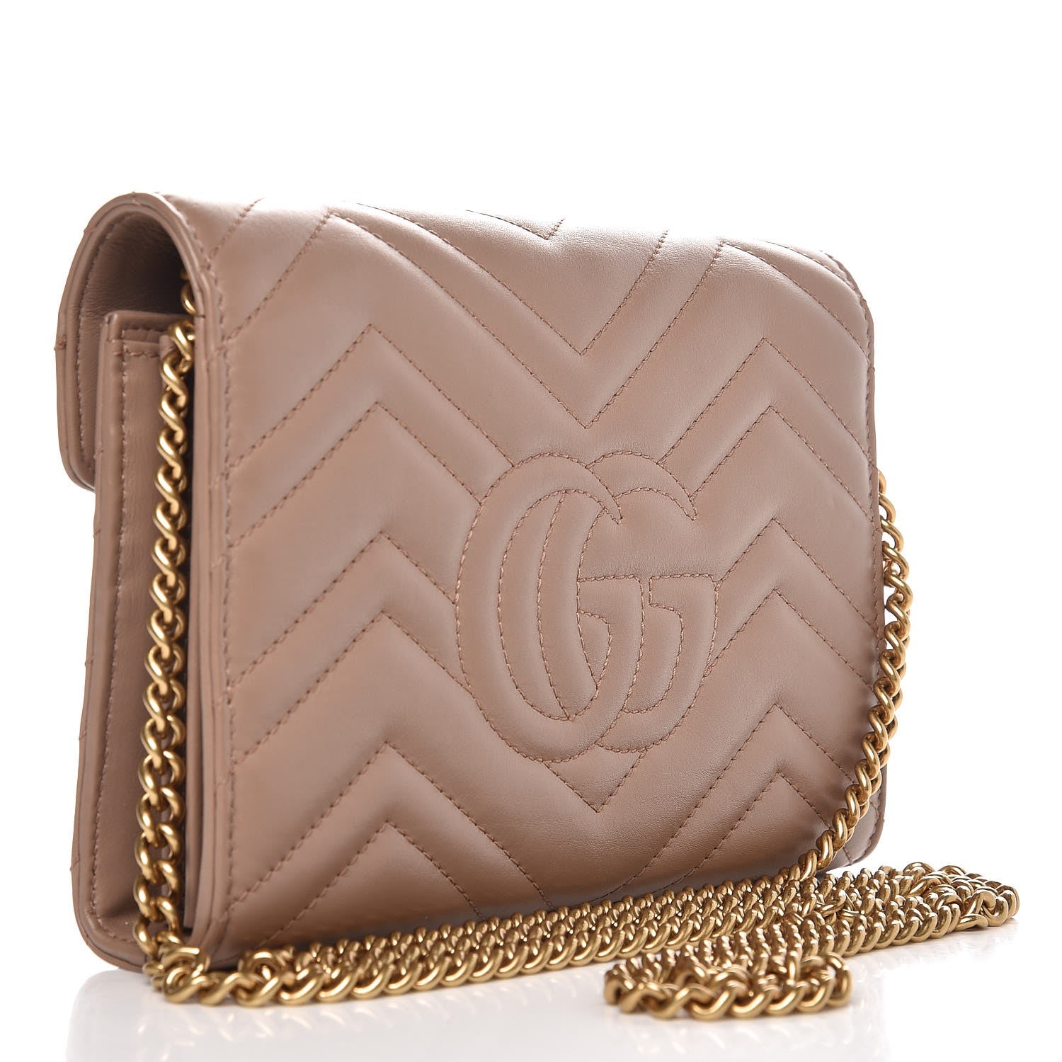 Gucci Calfskin Matelasse GG Marmont Chain Wallet Porcelain Rose 3 of 8