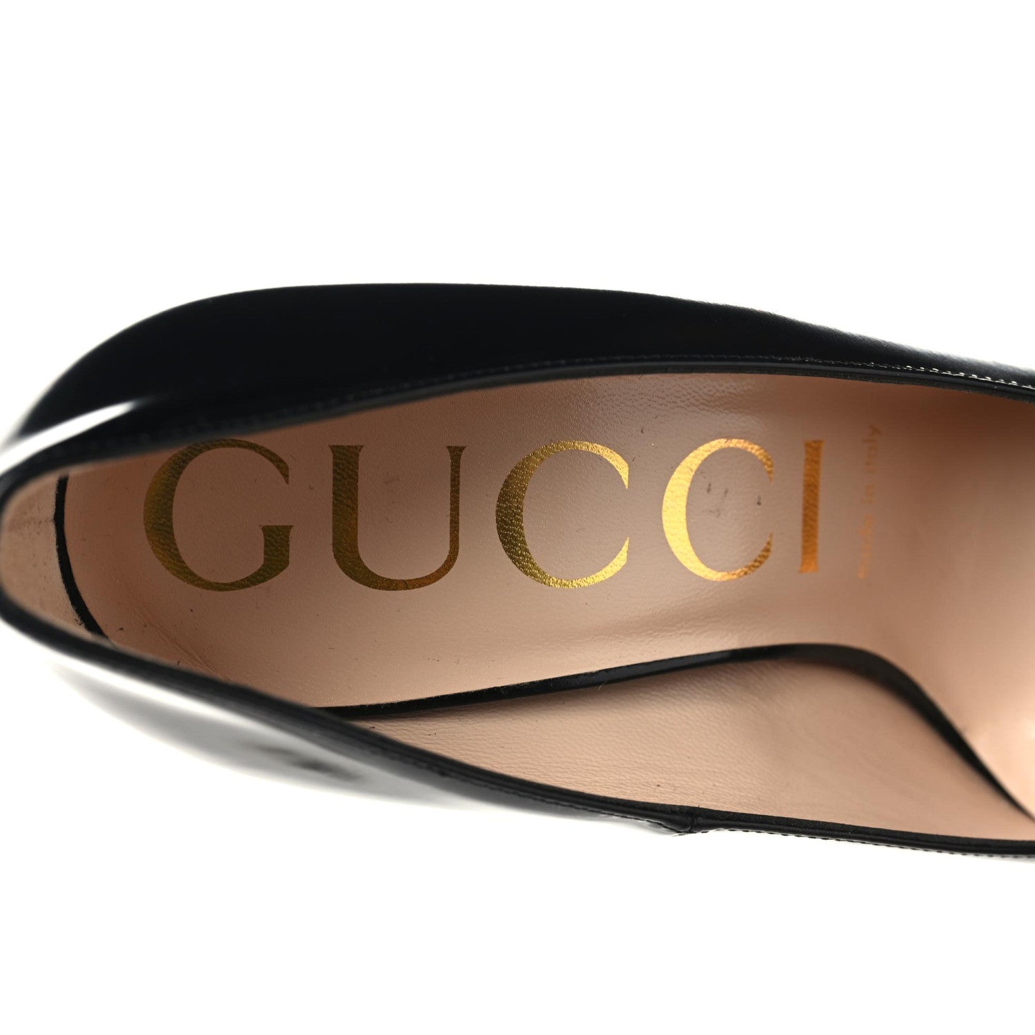 Gucci Polished Calfskin Removable Bee Elaisa Platform High Heel Pumps 37.5 Black 7 of 8