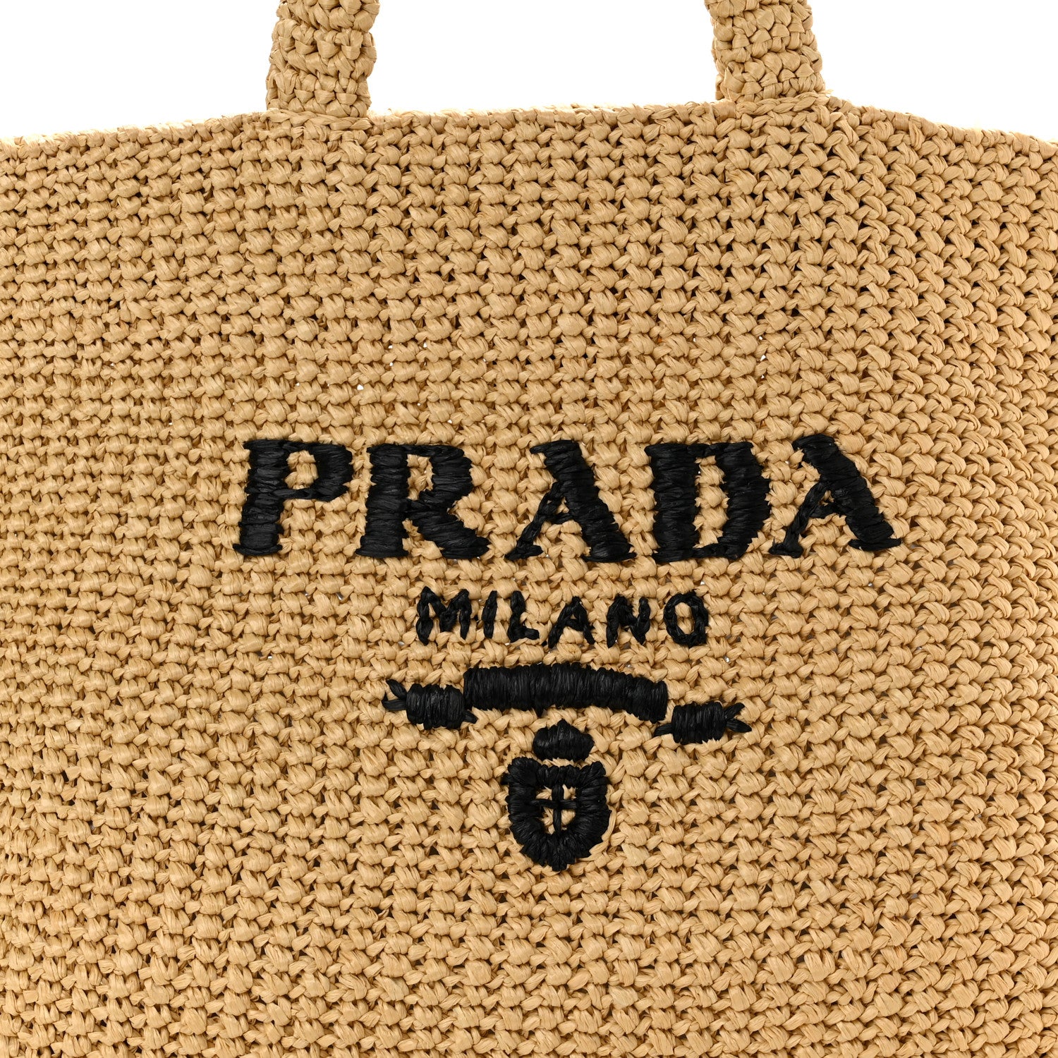 Prada Yarn Raffia Effect Crochet Embroidered Logo Tote Naturale 7 of 9