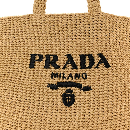 Prada Yarn Raffia Effect Crochet Embroidered Logo Tote Naturale 7 of 9