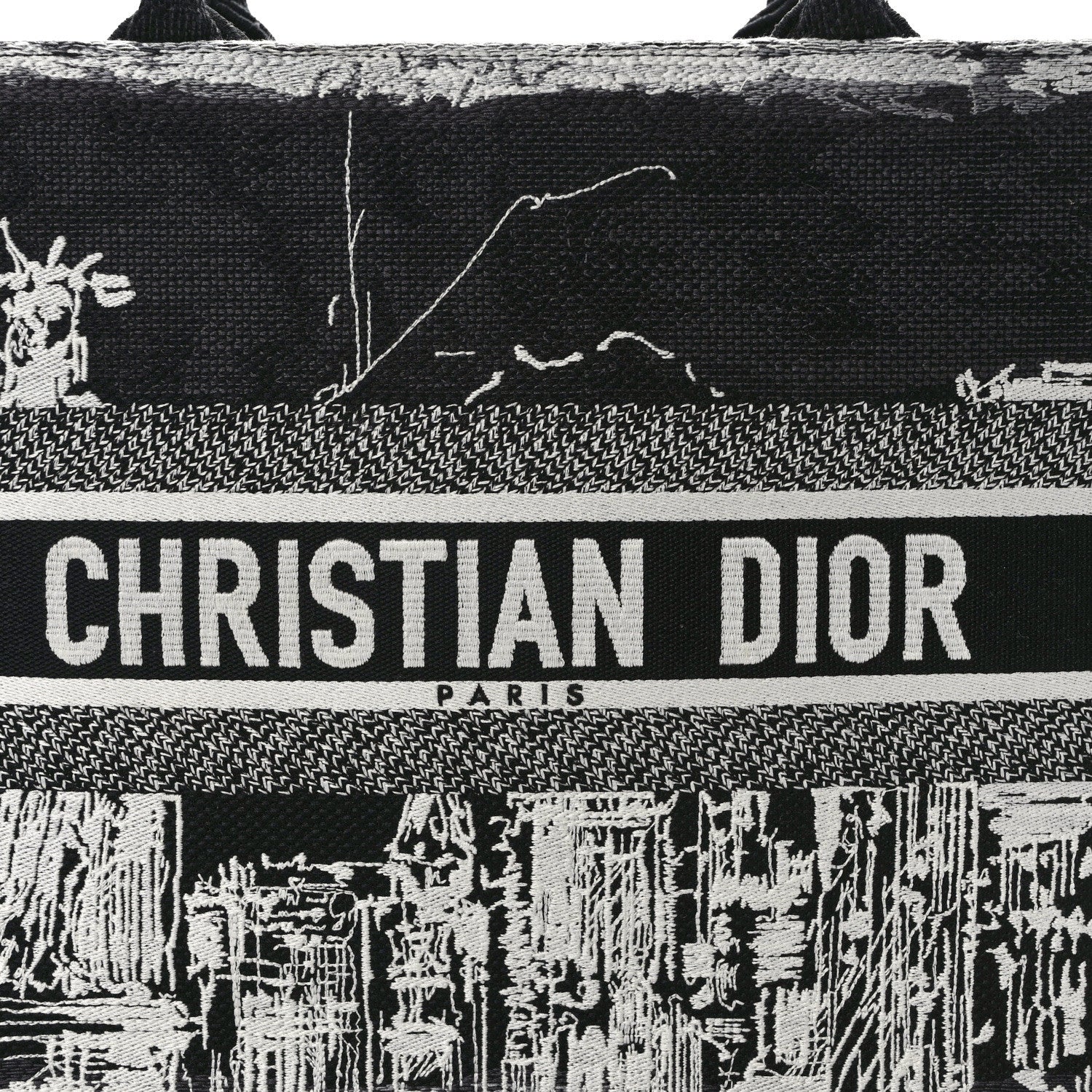 Christian Dior Canvas Embroidered Medium New York Book Tote Black White 7 of 13
