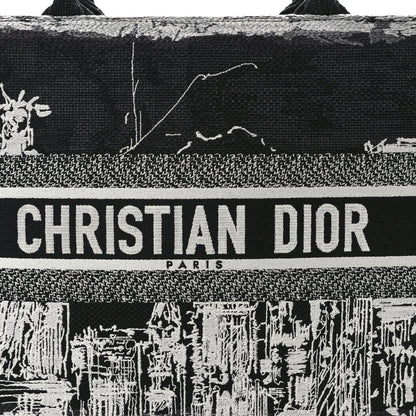 Christian Dior Canvas Embroidered Medium New York Book Tote Black White 7 of 13