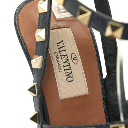 Valentino Garavani Pebbled Calfskin Rockstud Ankle Strap 100mm Pumps 36.5 Deep Denim 11 of 14