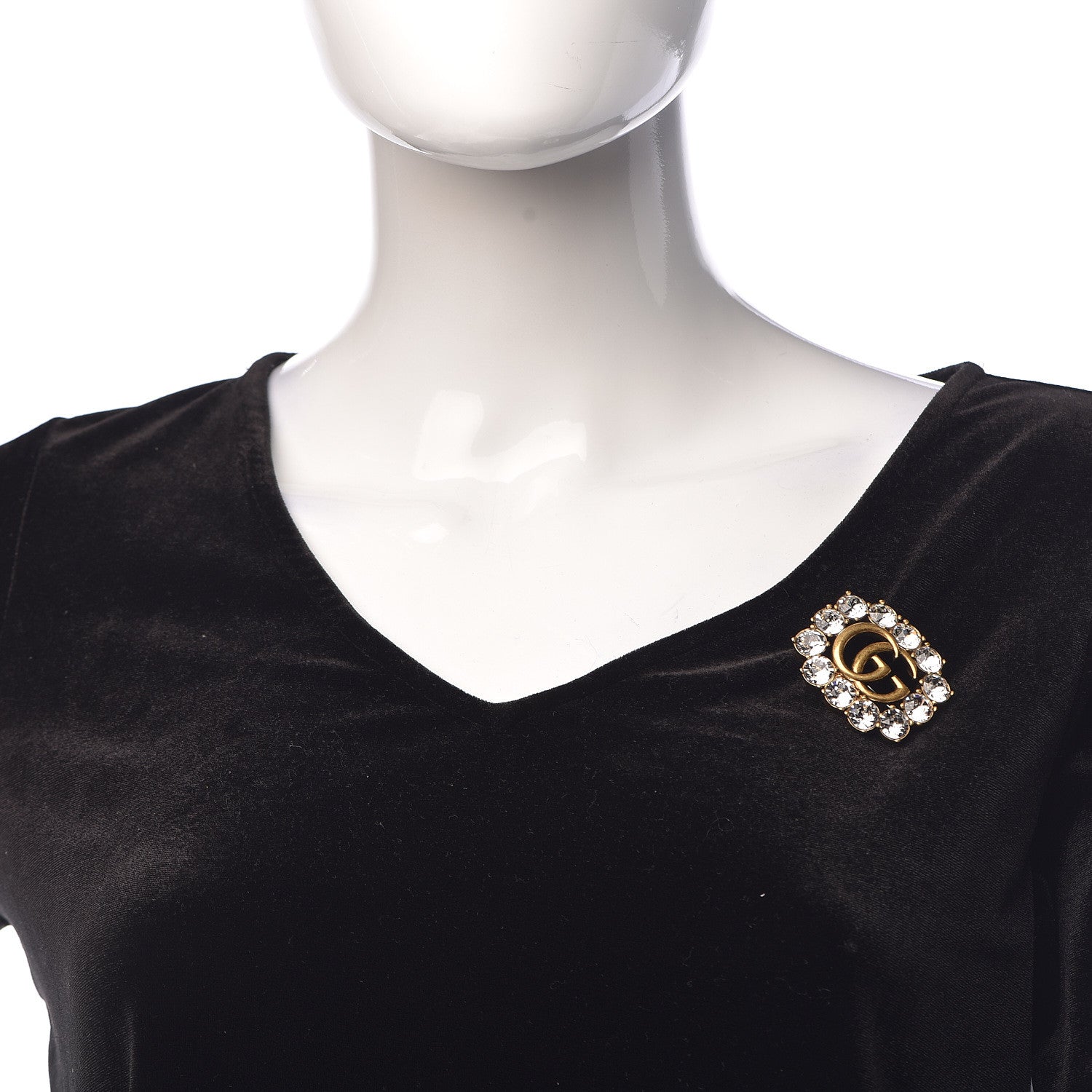 Gucci Metal Crystal Double G Brooch Aged Gold 2 of 5