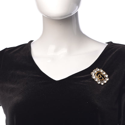 Gucci Metal Crystal Double G Brooch Aged Gold 2 of 5