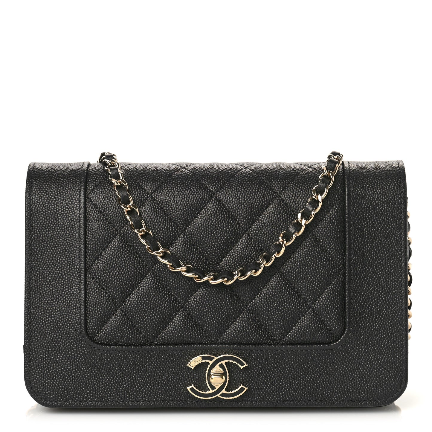 Caviar Quilted Vintage Mademoiselle Wallet On Chain WOC Black