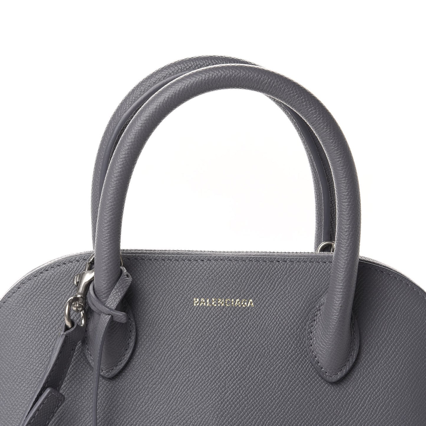 Signature Grained Calfskin Logo S Ville Top Handle Bag Gris Perle Fonce White