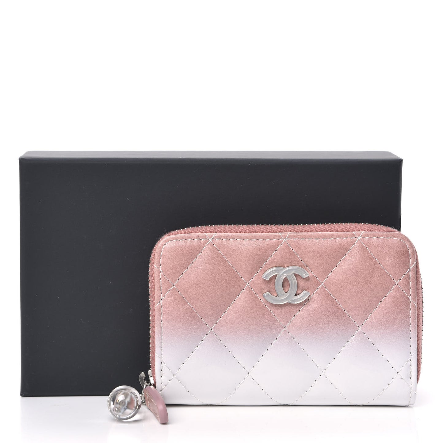 Ombre Patent Calfskin Quilted Small Zip Around Coin Purse Pink White