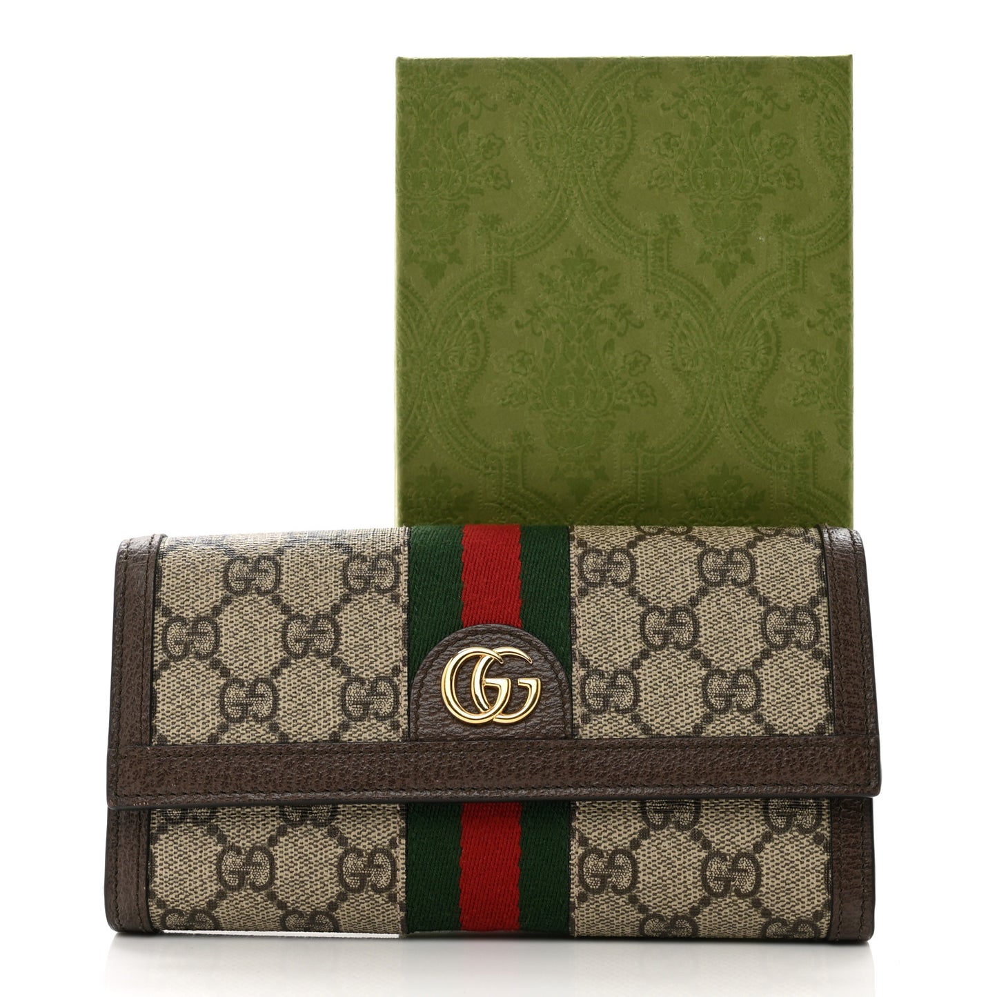 GG Supreme Monogram Web Ophidia Continental Wallet Brown