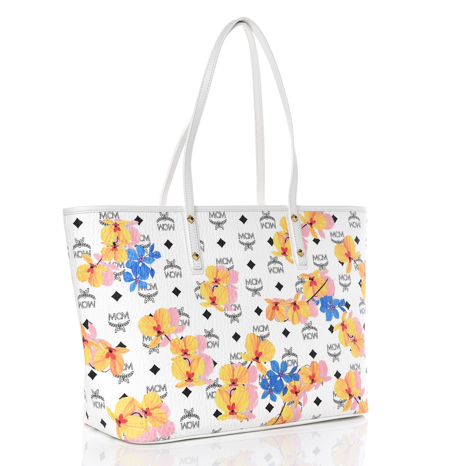 MCM Visetos Medium Anya Essential Floral Print Shopper Tote White 4 of 10
