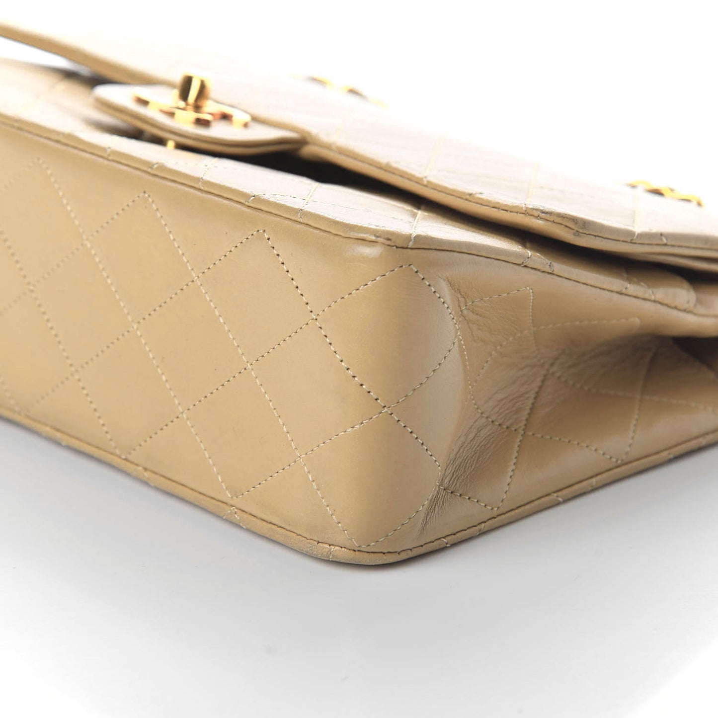 Lambskin Quilted Medium Double Flap Beige